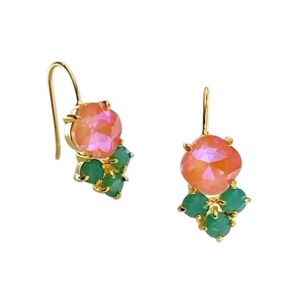 Anthropologie Pink & Mint Floating Crystal Earrings
